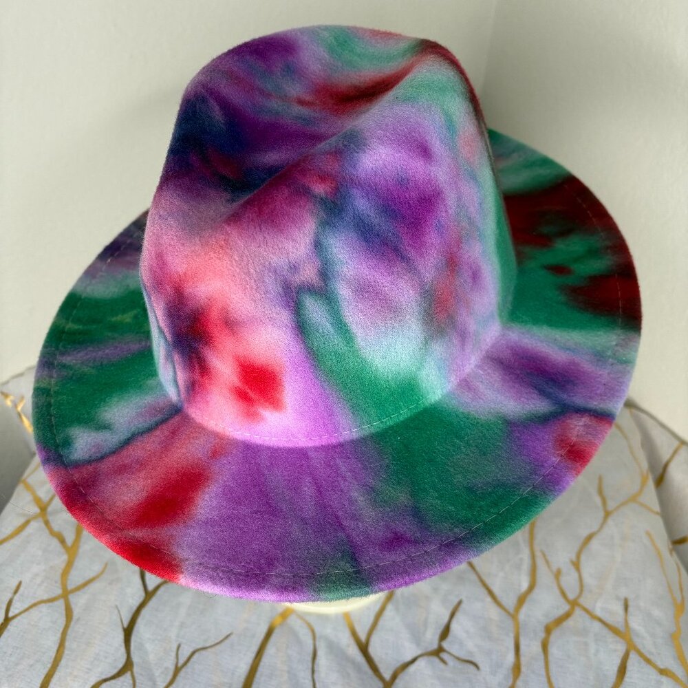 Boho Chic Fedora – Red, Green & Purple Tie-Dye Style